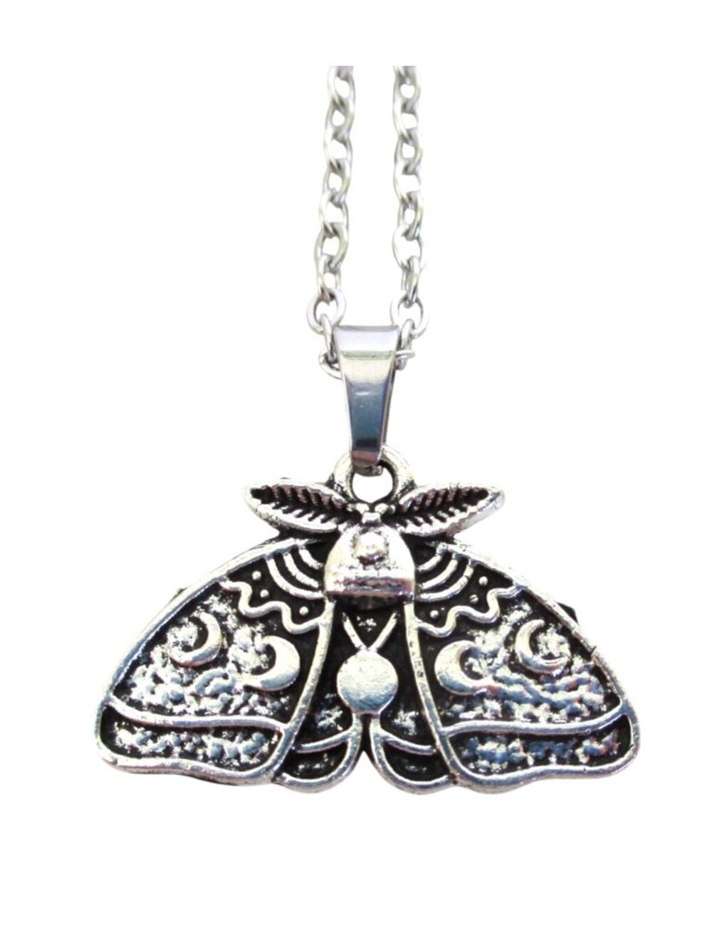New Moth Crescent Moon & Star Pendant Necklace on 18" Stainless Chain
